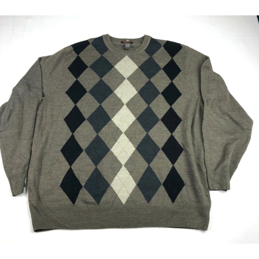 Dockers Mens Argyle Sweater XXL Acrylic‎ Brown/Gray/Black